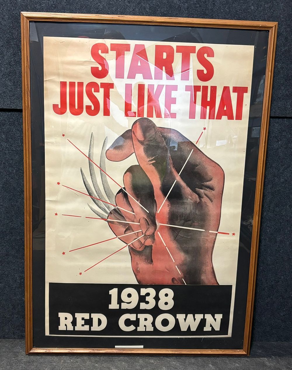 Lot 289: 1938 Red Crown Original Framed Paper Advertising Gas Station Poster