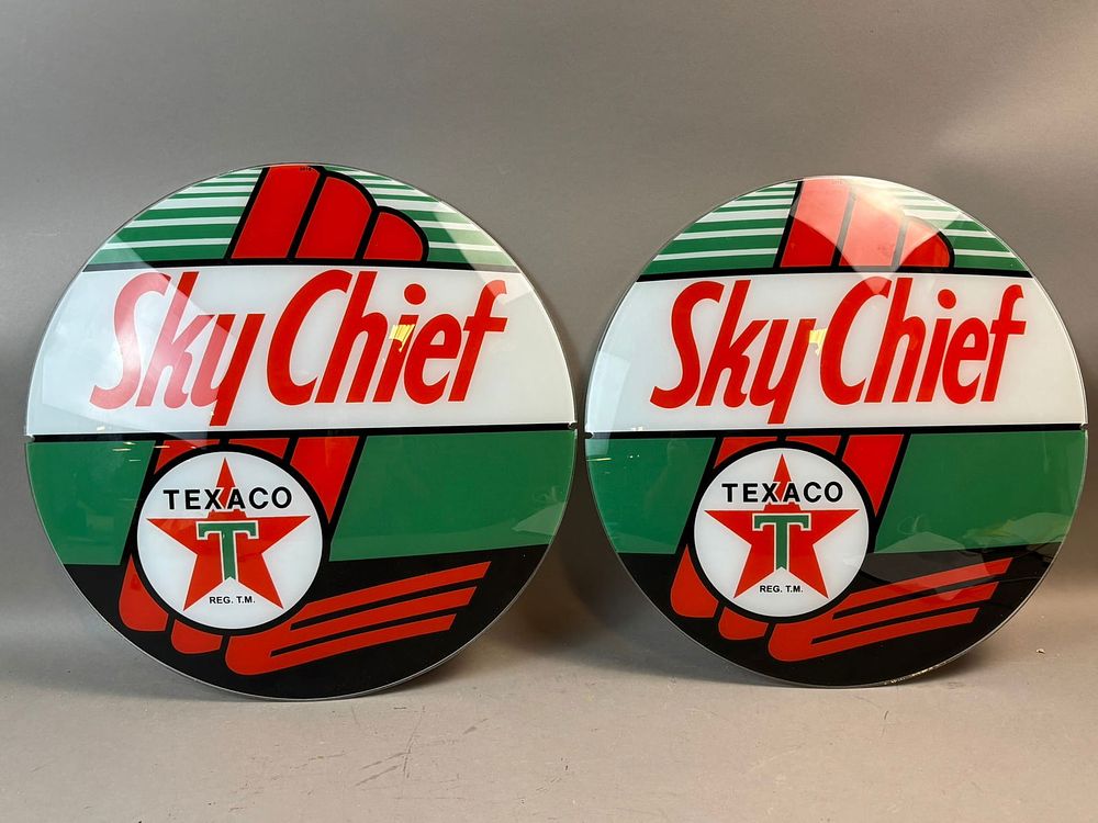 Lot 293: Texaco Skychief Pair 14" Gas Pump Globe Lenses