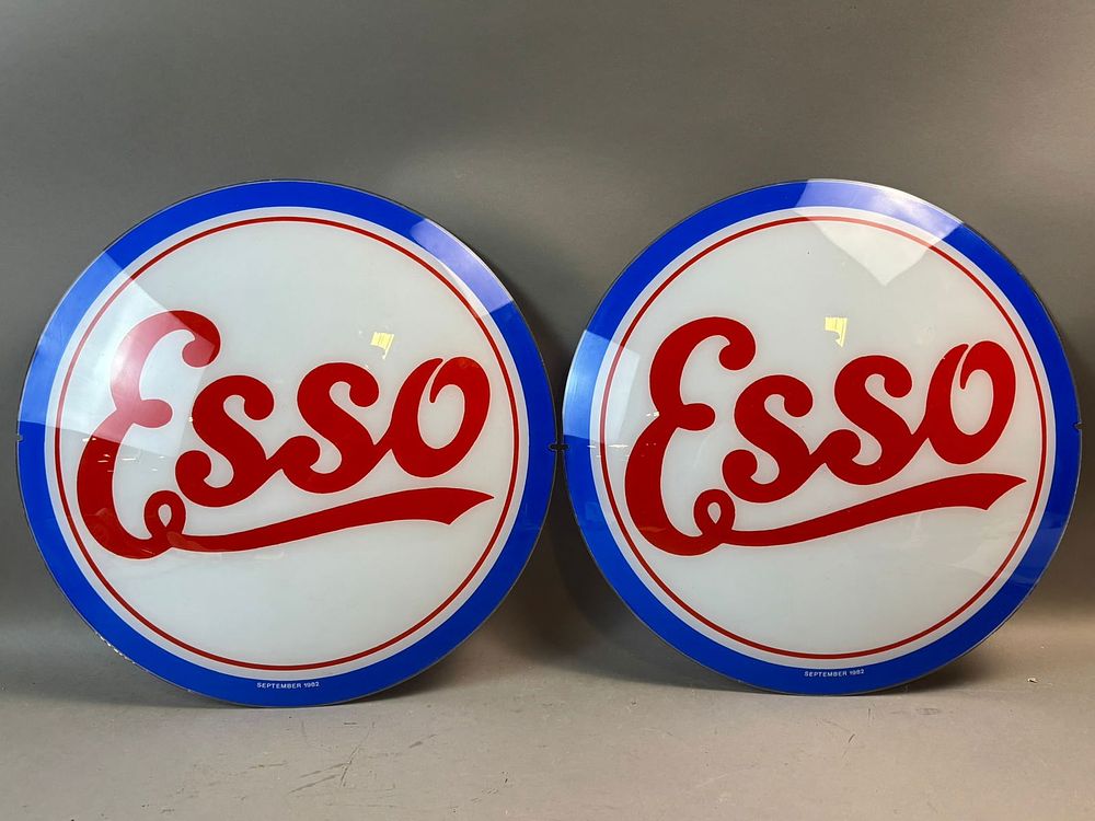Lot 295: Esso Dated 1982 Pair 14" Gas Pump Globe Lenses