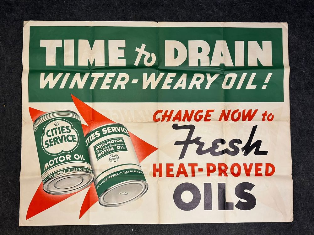 Lot 305: Cities Service Motor Oil Koolmotor 40s-50s Poster Advertising Sign