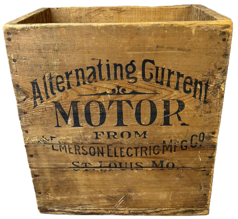 Lot 313B: Alternating Current Motor by Emerson Electric Original Wooden Shipping Crate Box