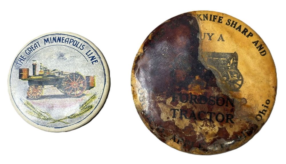 Lot 315H: Pair Antique Minneapolis Line & Fordson Tractor Pinback Buttons