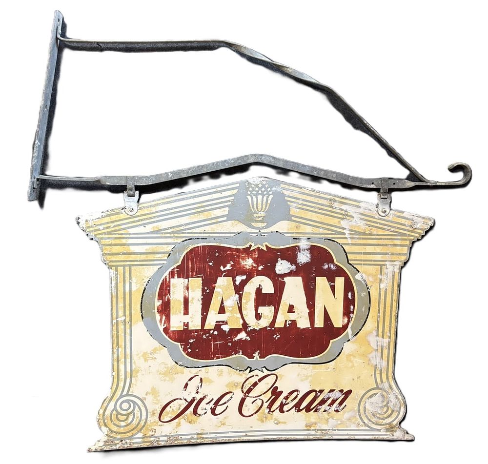 Lot 316C: Hagan Ice Cream DST Painted Metal Sign w/ Original Bracket