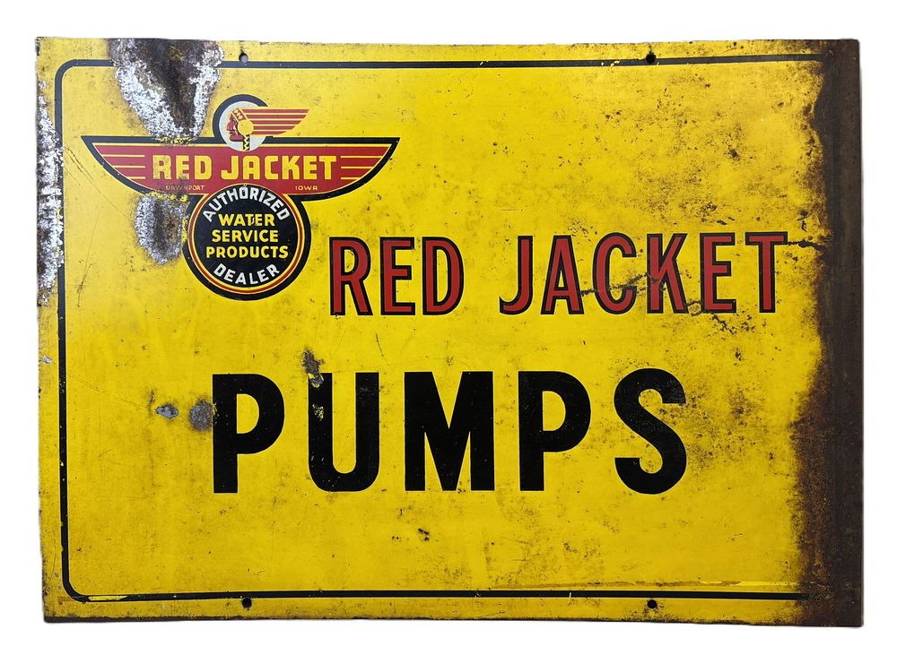 Lot 319B: Red Jacket Water Pumps Original DST Painted Metal Sign