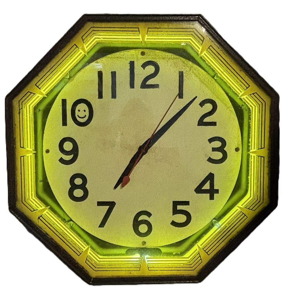 Lot 321: Original 30s-40s Neon Yellow Advertising Clock - Works