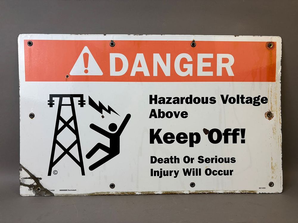 Lot 322C: Danger Keep Off Hazardous Voltage Death Serious Injury SSP Porcelain Sign