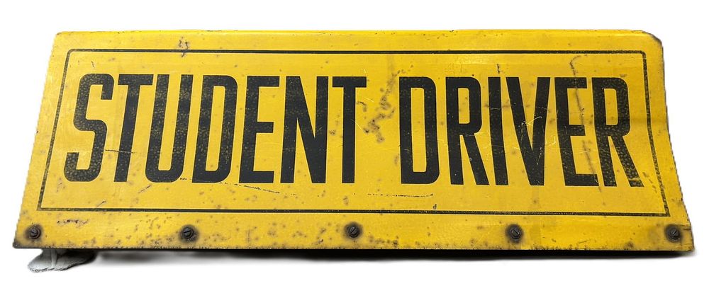 Lot 323D: Student Driver Original 1950s Painted Metal Automotive Topper Sign