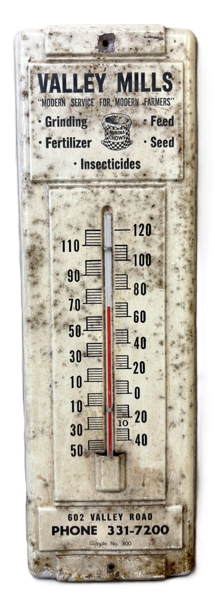 Lot 325B: Valley Mills Purina Chows Painted Metal Advertising Thermometer