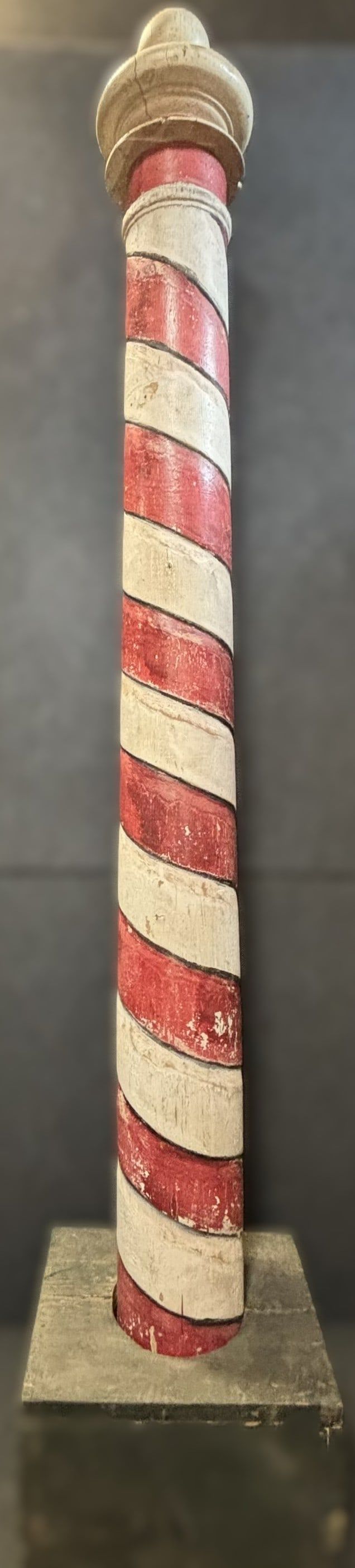 Lot 325C: Antique Original 20s Red & White Painted Wooden Barber Shop Pole