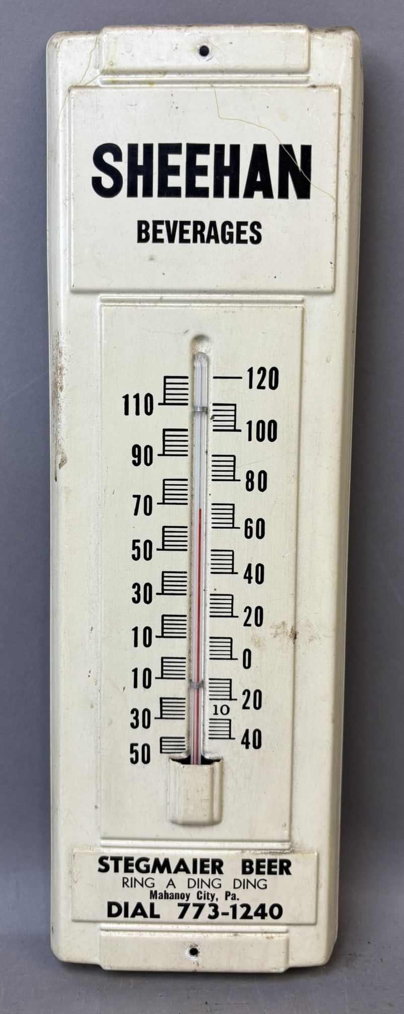 Lot 326B: Sheehan Beverages Stegmaier Beer Mahoney City PA Thermometer Sign