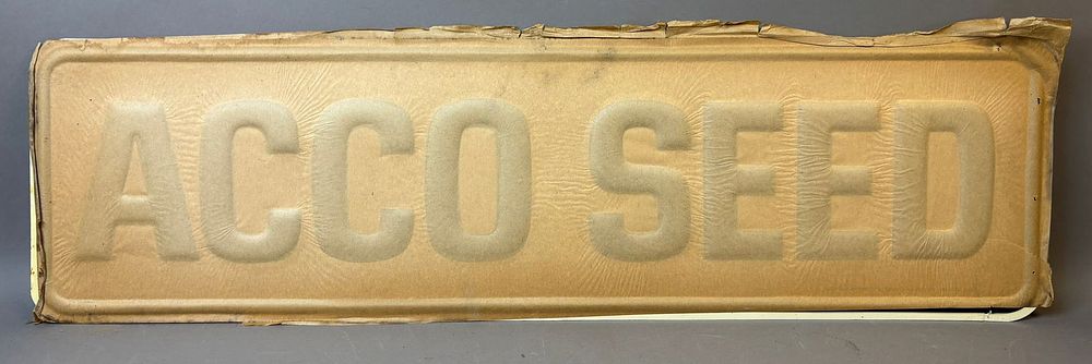 Lot 333A: ACCO SEED SST Embossed Original NOS Metal Farm Sign