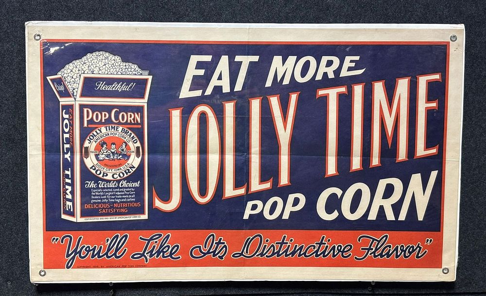 Lot 337: Eat More Jolly Time American Pop Corn Co 1936 Cardstock Advertising Poster