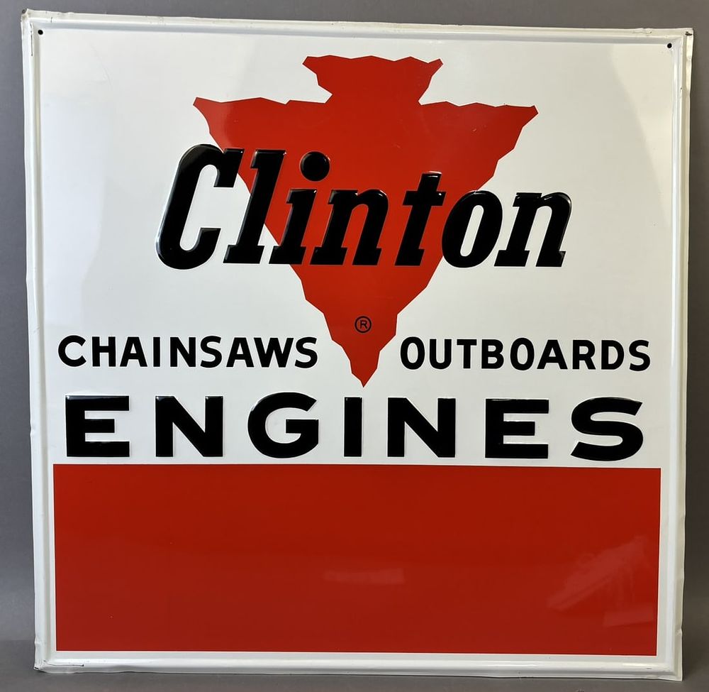 Lot 369B: Clinton Engines Chainsaws Outboards Embossed SST Metal Sign