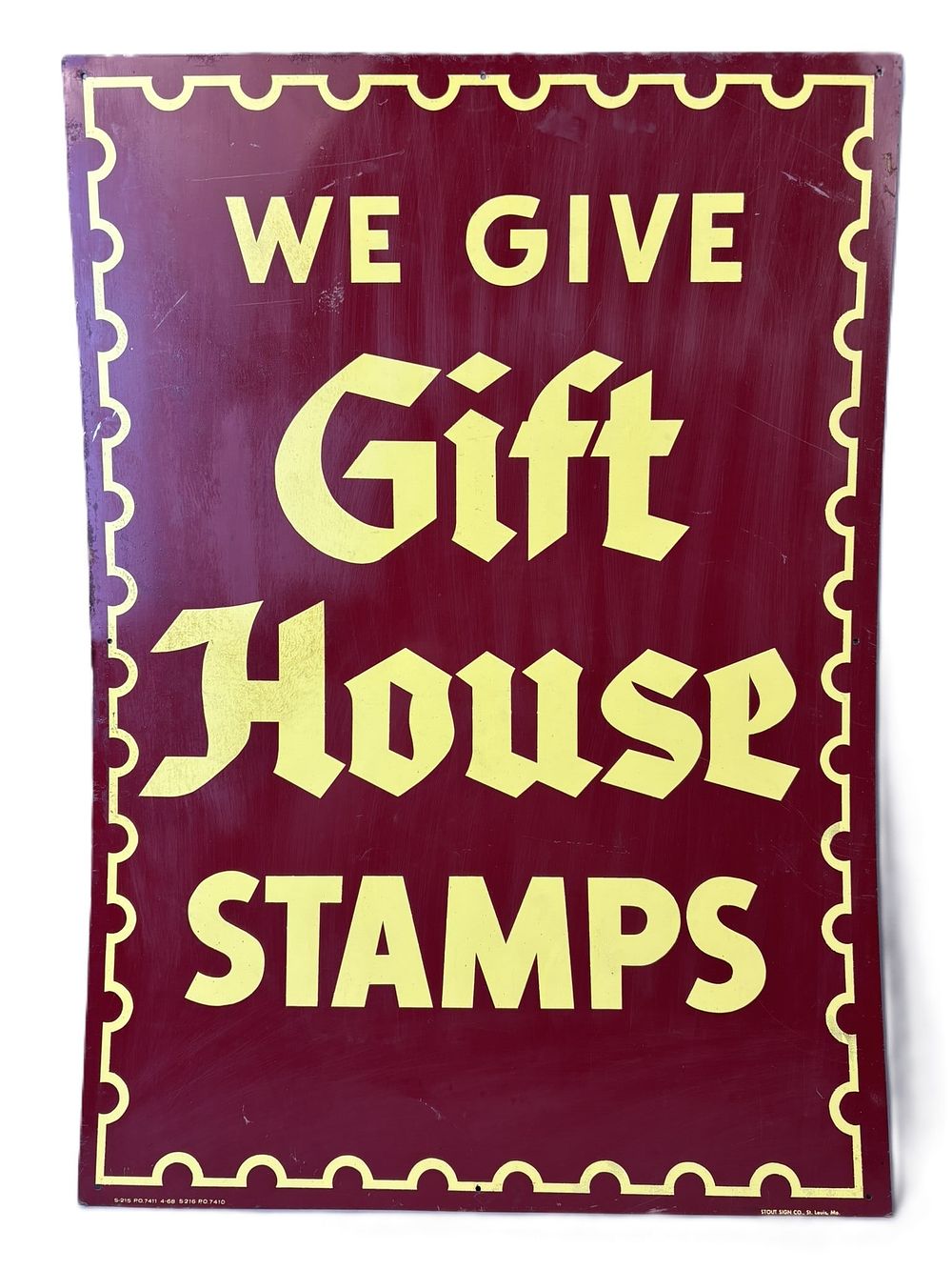 Lot 382: We Give Gift House Stamps SST Painted Metal Sign