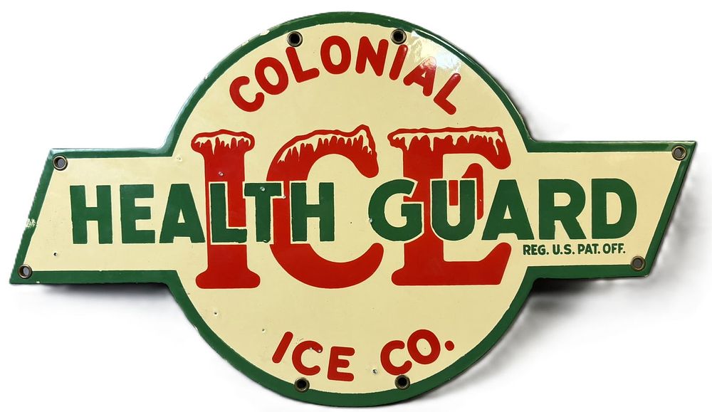 Lot 386: Colonial ICE Co Health Guard SSP Porcelain Advertisign Sign - High Grade