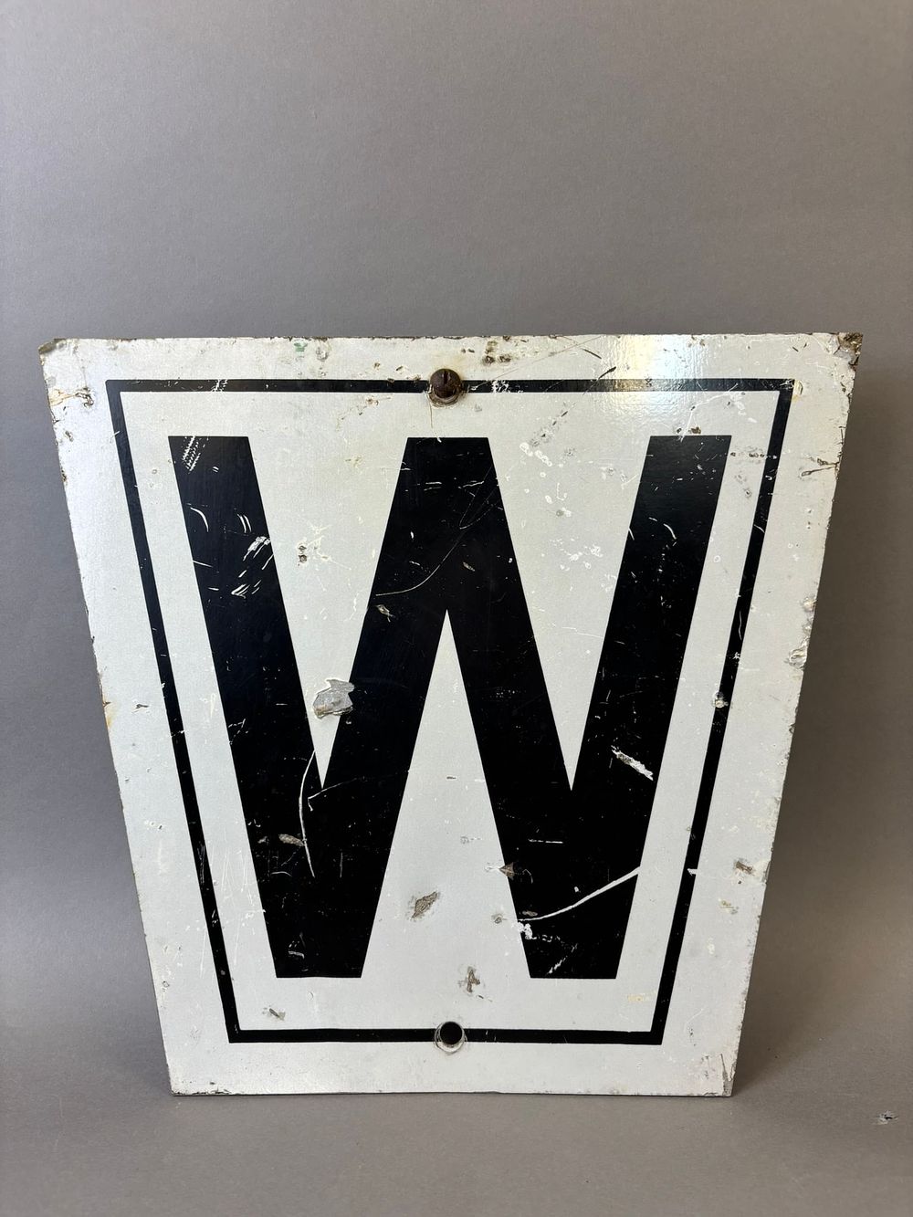 Lot 388: W For Whistle Original Painted Aluminum Railroad Sign