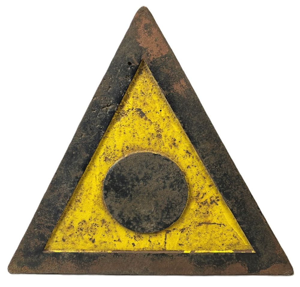 Lot 389: Antique Original Painted Cast Iron Triangle Locomotive Train Railroad Flanger Sign