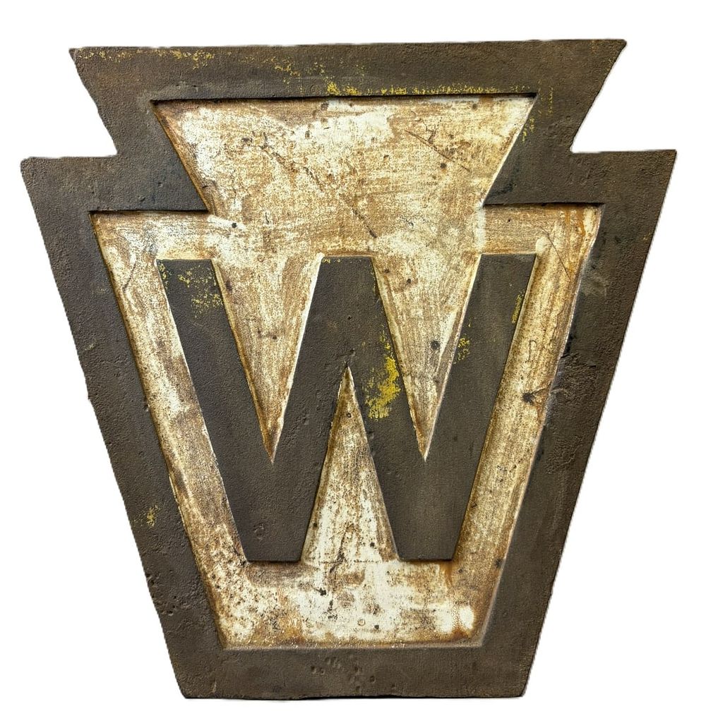 Lot 390: Antique Pennsylvania Railroad Original Cast Iron Whistle Stop Sign