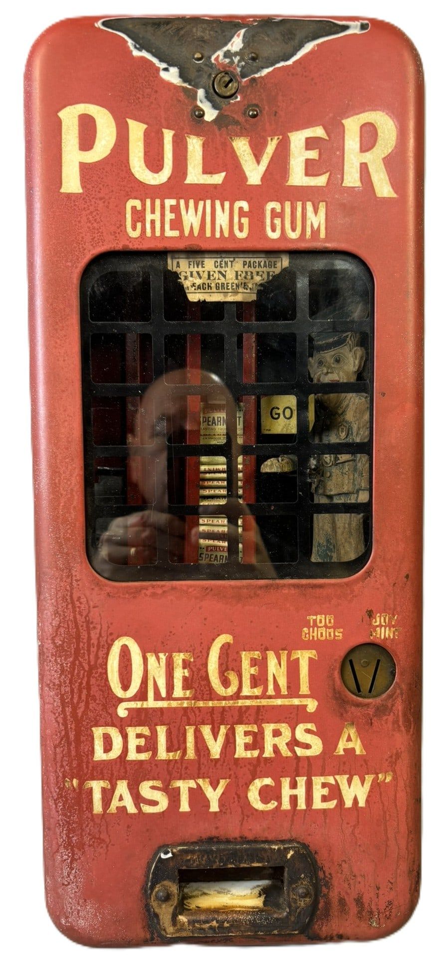 Lot 396: Pulver Chewing Gum One Cent Delivers Tasty Chew Machine w/ Blue Cop