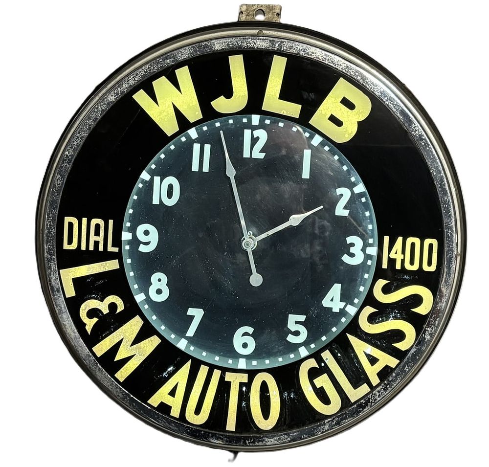 Lot 401: WJLB L&M Auto Glass Glodial Neon Advertising Clock - Works