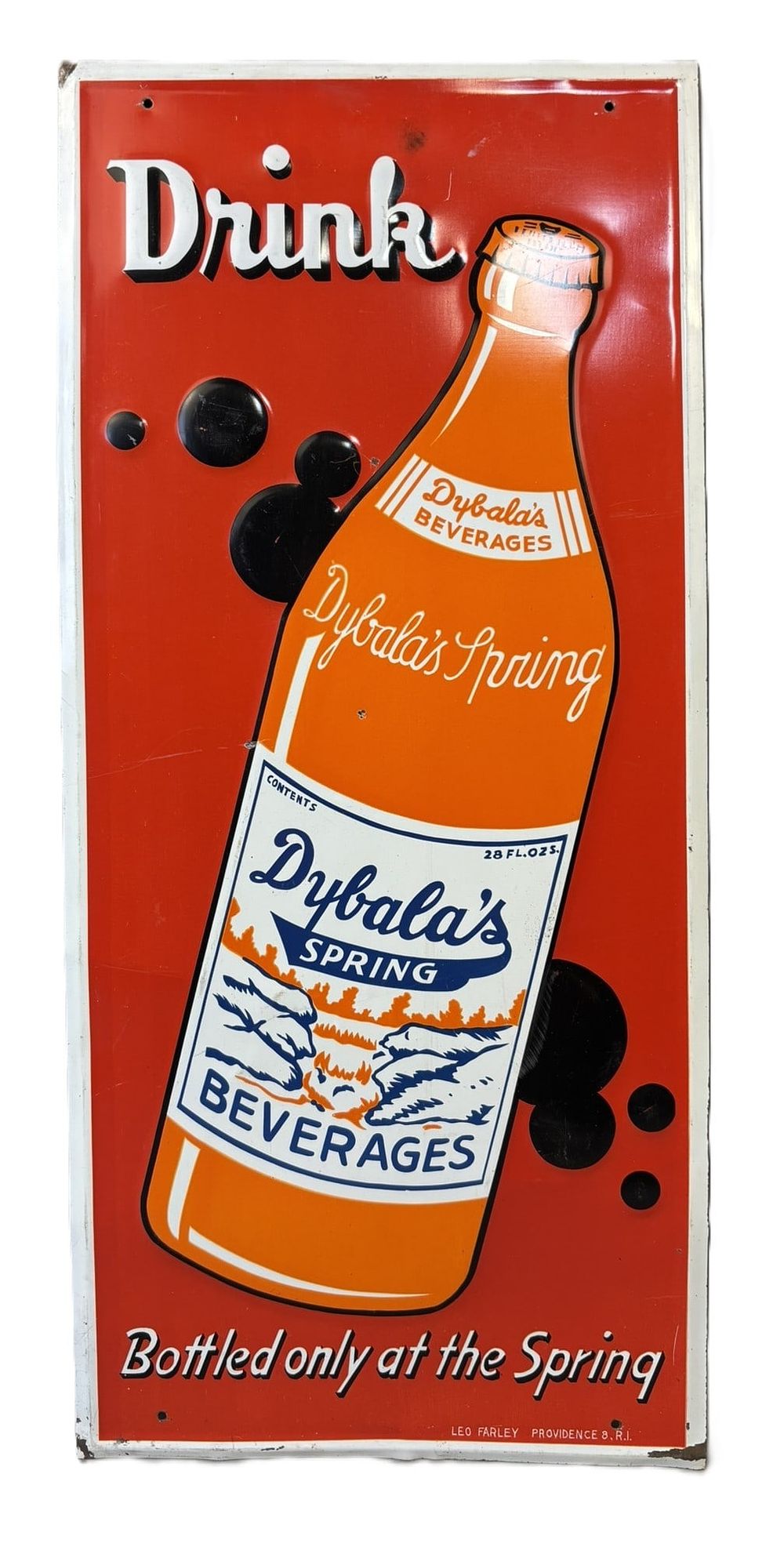 Lot 413: Dybala's Spring Beverages Embossed SST Soda Pop Sign
