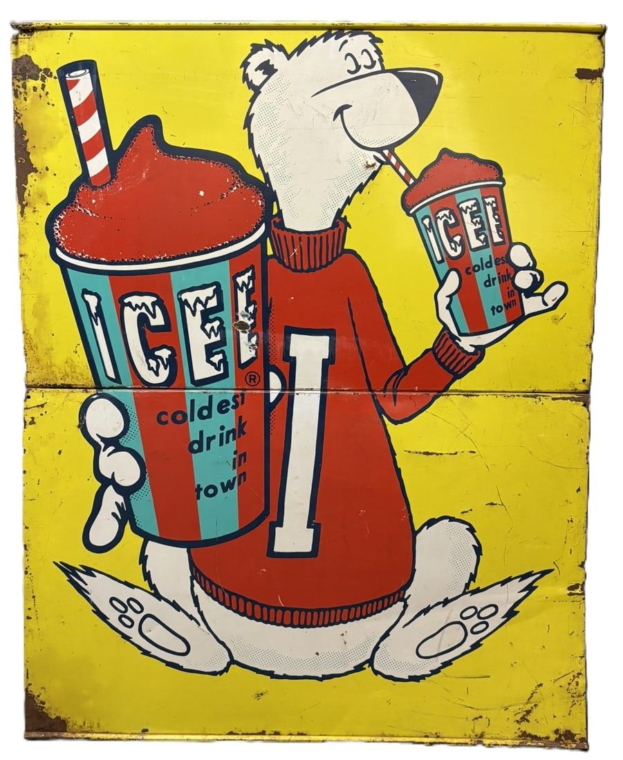 Lot 423: ICEE Original Painted DST Metal Polar Bear Soda Pop Sign
