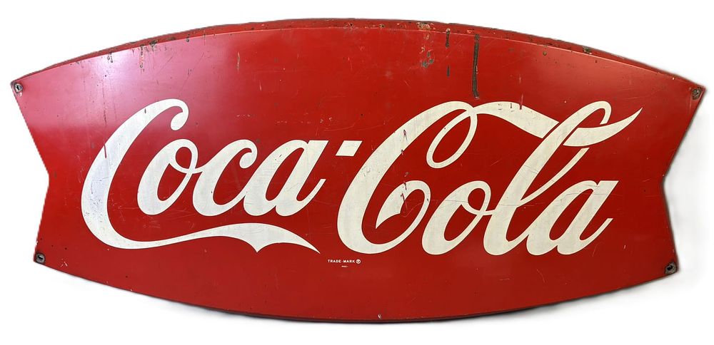 Lot 424B: Coca Cola Fishtail Painted Metal Self Framed Soda Pop Sign