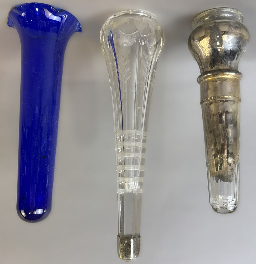 Lot 435B: Lot 3 Original Mercury Cobalt & Cut Glass 1920s Automotive Bud Vases