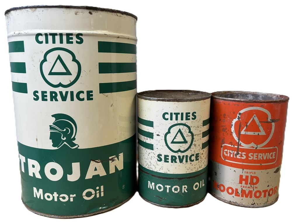 Lot 437: Lot 3 Cities Service Cans 2 Motor Oil Quarts & 1 5 Trojan