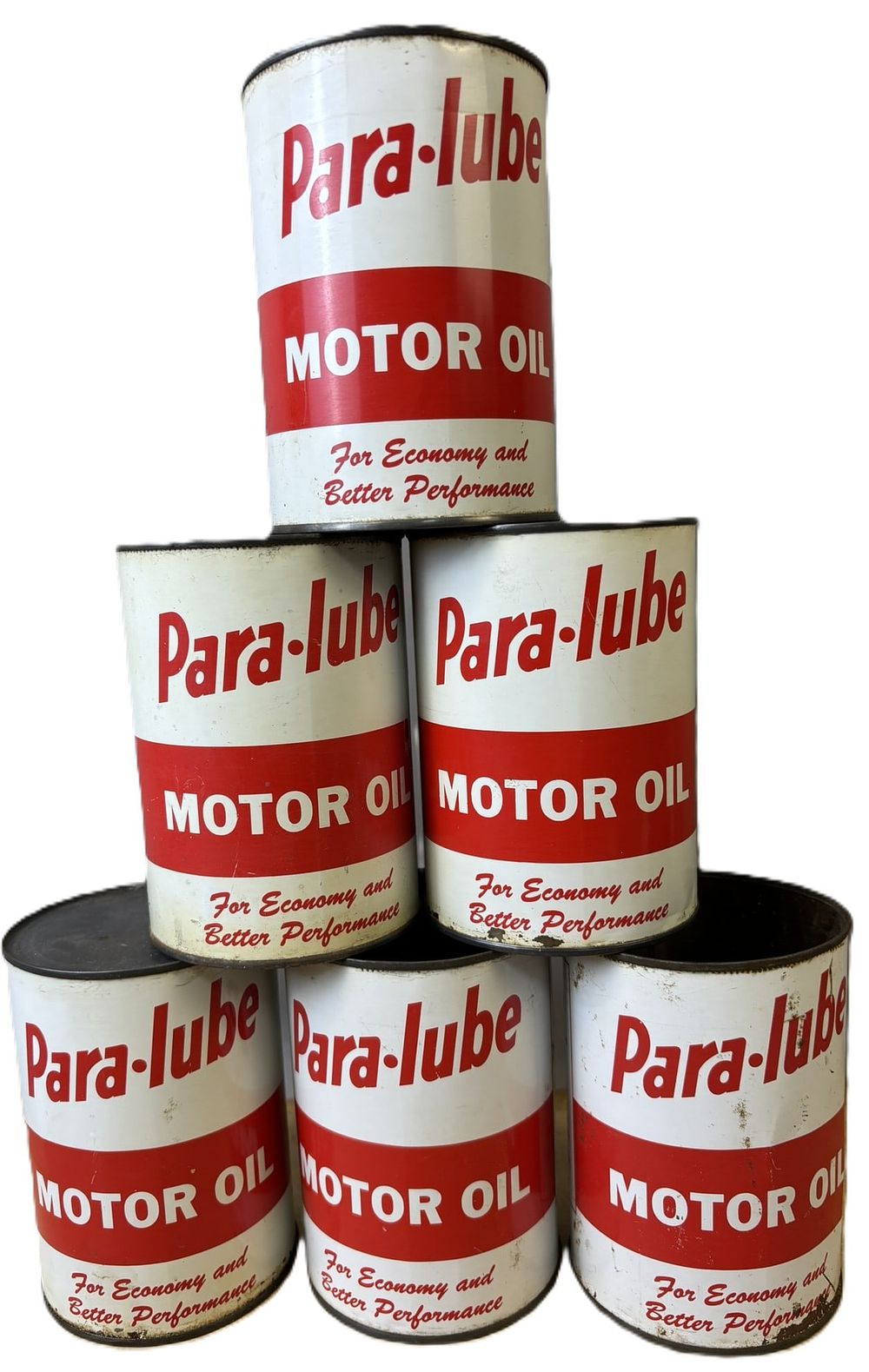 Lot 439: Lot 6 Para-lube Motor Oil Metal Quart Cans - Empty