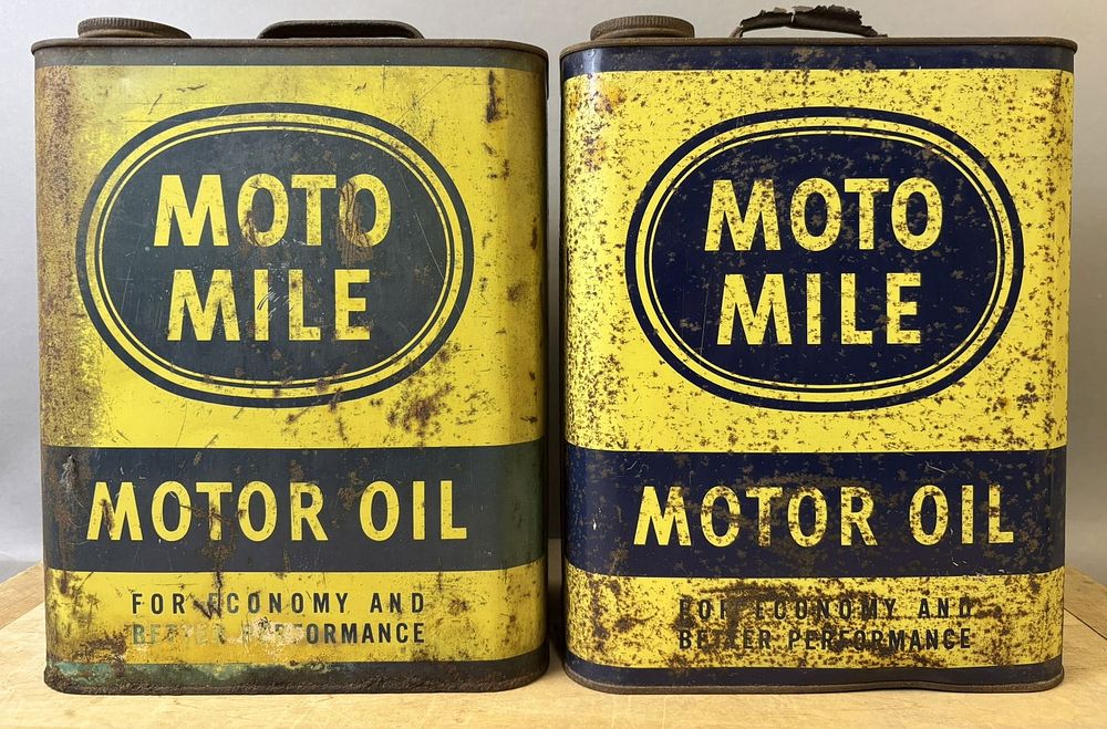 Lot 466: Pair Moto Mile Motor Oil Metal 2 Gallon Cans