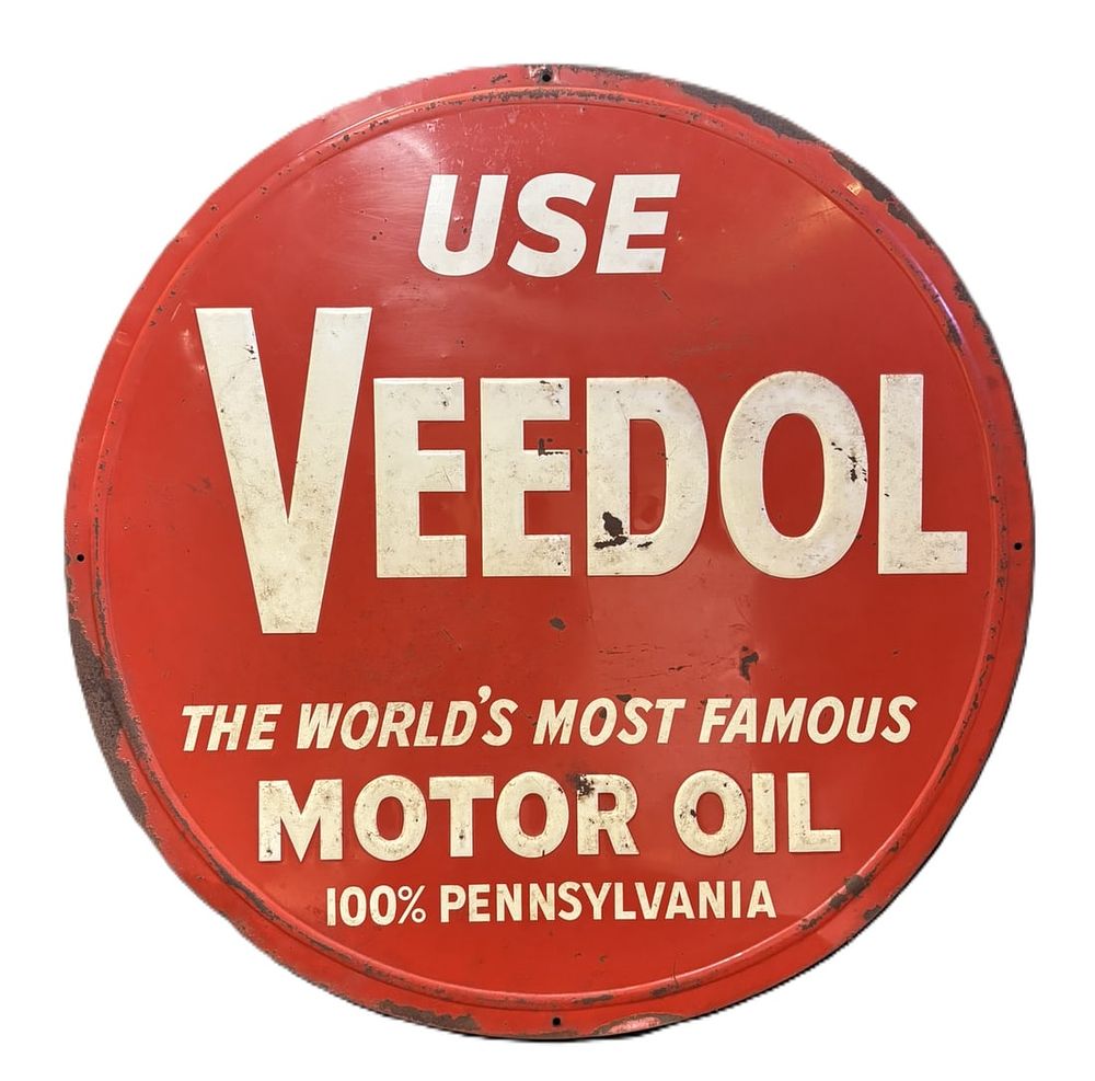 Lot 476: Use Veedol Motor Oil SST Embossed 42" Metal Sign