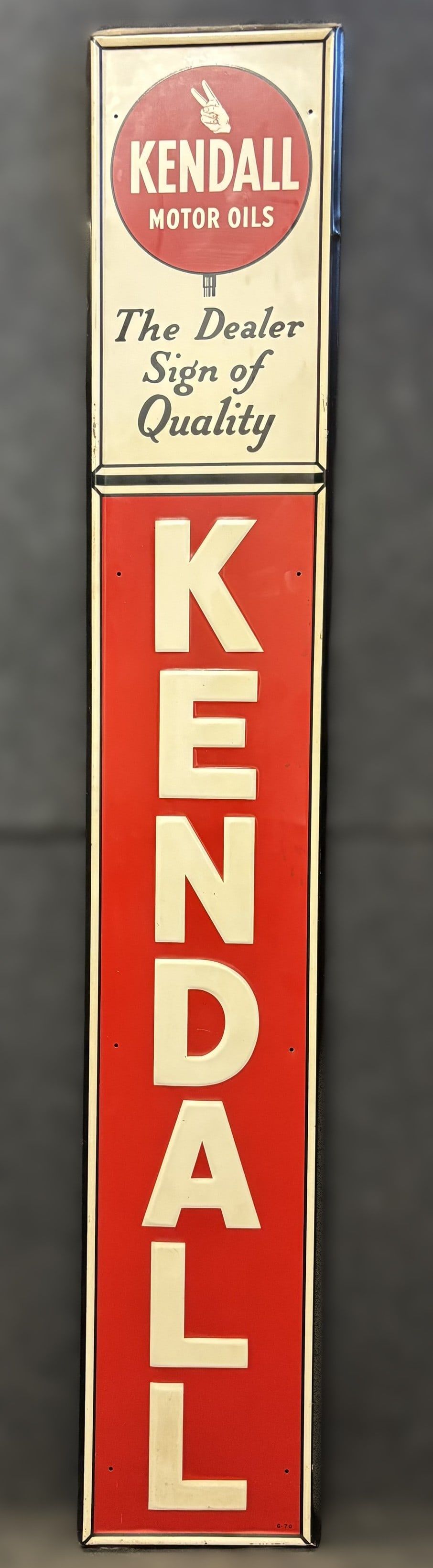 Lot 482: Kendall Motor Oil Embossed SST 6' Metal Advertising Sign