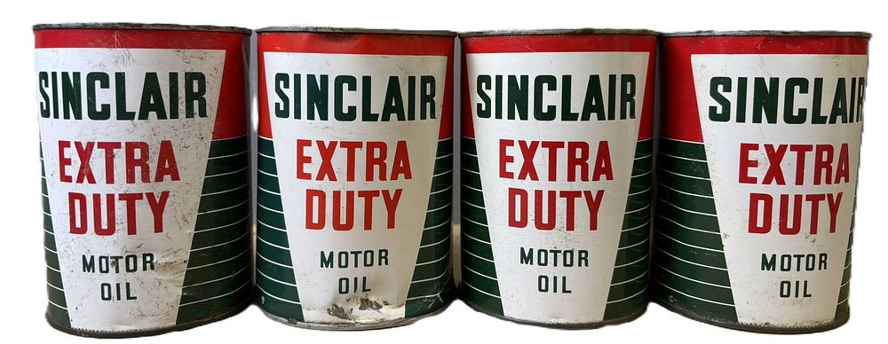 Lot 487: 4 Sinclair Extra Duty Motor Oil 60s Metal Quart Cans