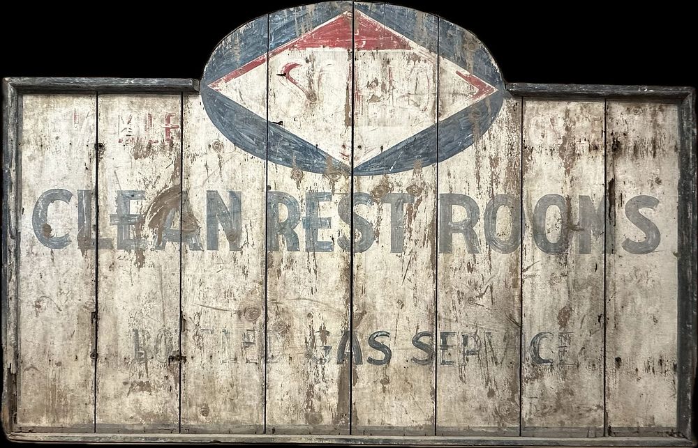 Lot 499: Sohio Clean Restrooms 8' x 5' Wooden Billboard Gas Station Sign