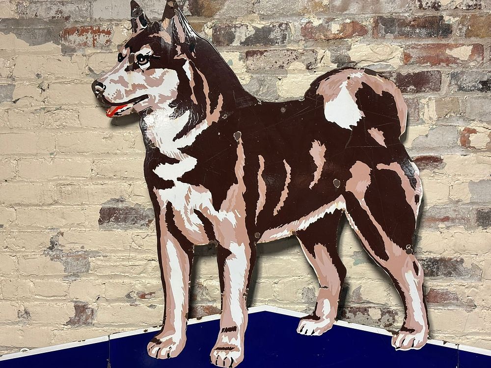 Lot 503: Husky Gasoline SSP Porcelain Gas Station Sign - Left Facing