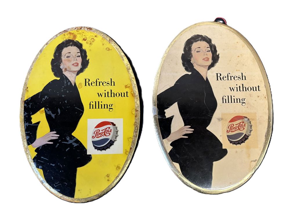 Lot 554: Pair Pepsi Tin Over Cardboard Refresh Without Filling Soda Sign