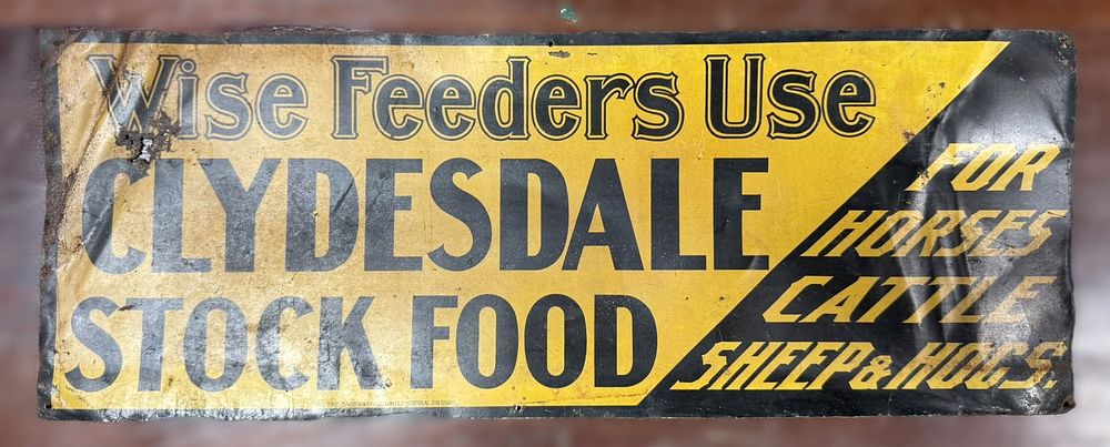 Lot 430F: Wise Feeders Use Clydesdale Stock Food SST Tin Sign Rare