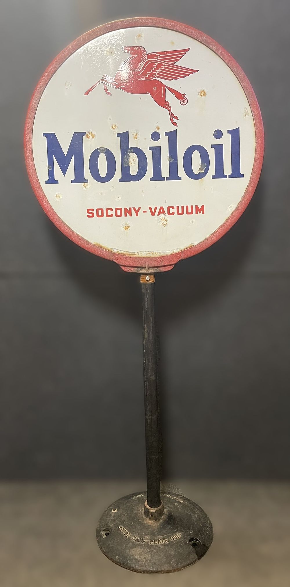 Lot 482B: Mobiloil Socony Vacuum 30" Original Curbside Lollipop Sign