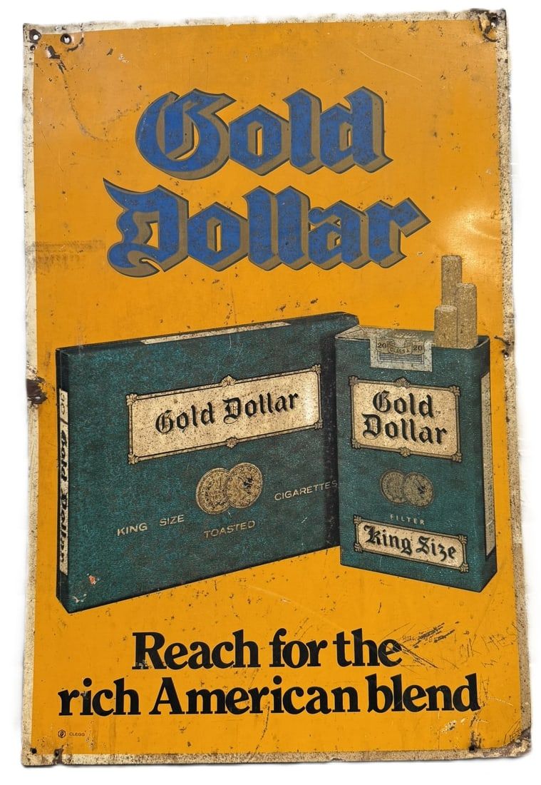 Lot 575: Gold Dollar King Size SST Tin Litho Cigarette Advertising Sign