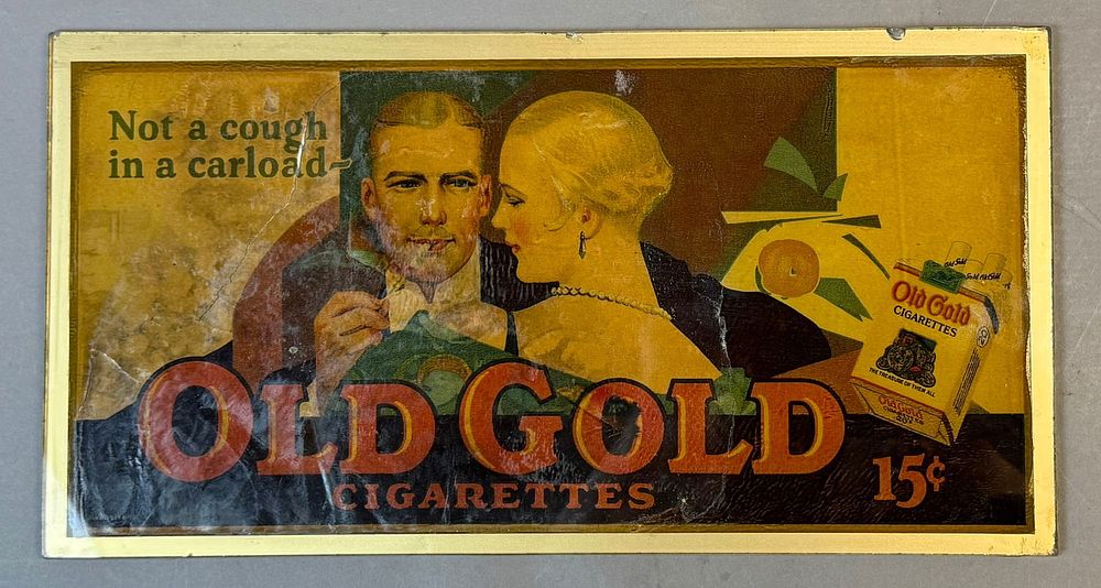 Lot 344B: Old Gold Cigarettes Reverse Label Glass Advertising Sign