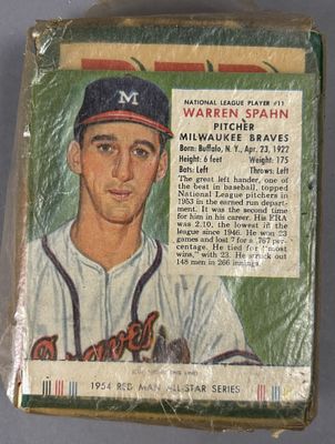 1954 Red Man Sealed Tobacco Pack w/ Warren Spahn Baseball Card. Remarkable time capsule. 