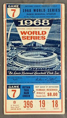 1968 Detroit Tigers Game 7 World Series Ticket Stub. Great original ticket stub from Game 7 of 
