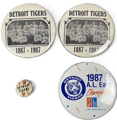 Detroit Tigers Lot 4 1987 AL EAST CHAMPS & 30s-40s Button. Great original lot of 4 Detroit 