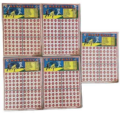 Lot 5 40s-50s Baseball 5 Cent Push Punchboard Games. Great original lot of 5 punchboard unused 
