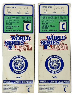 Pair Detroit Tigers 1984 World Series Game C Ticket Stubs. Nice original pair of World Series 