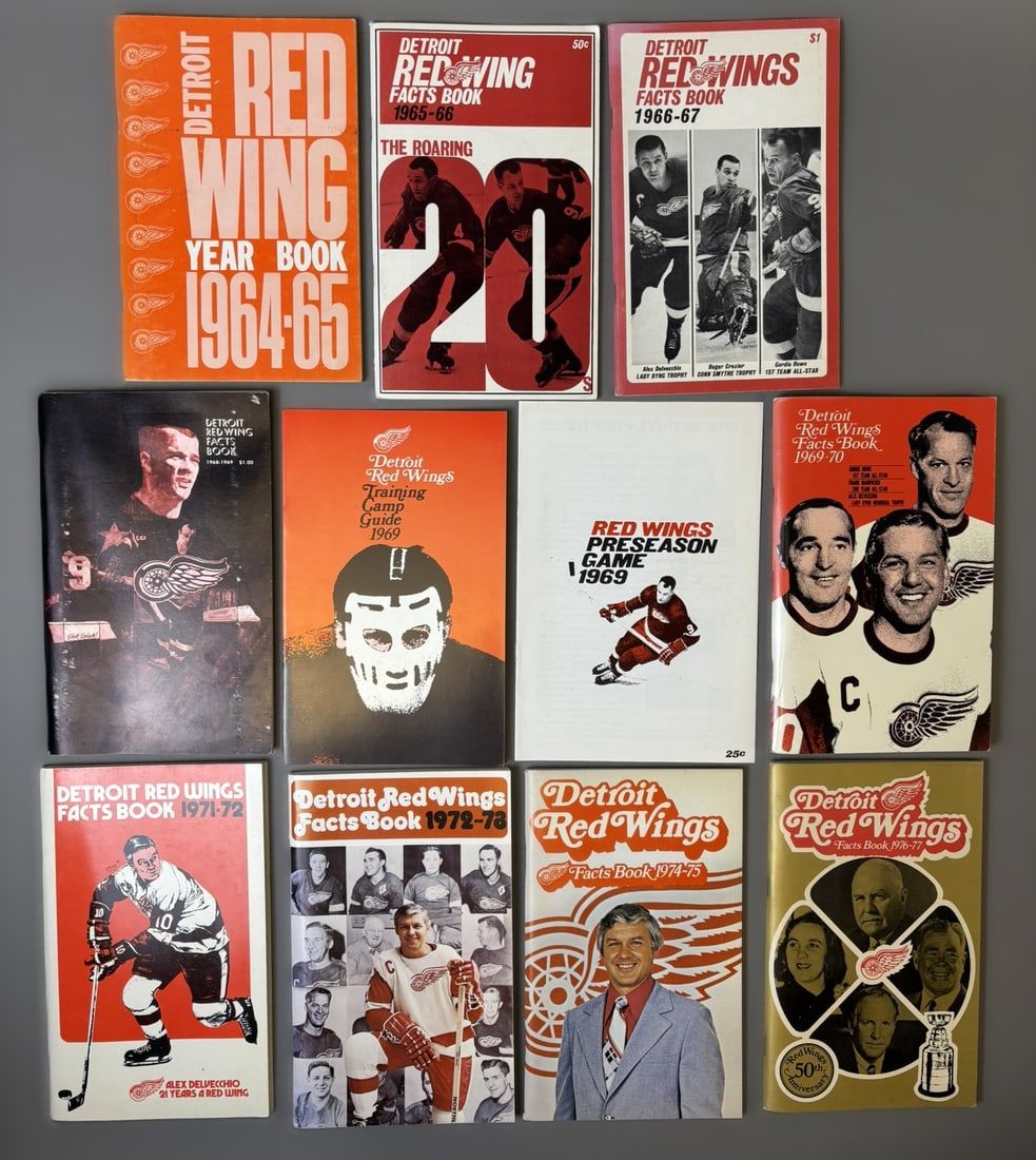 Lot 128: Lot 11 Vintage Detroit Red Wings Yearbooks & Facts Books 1964–77