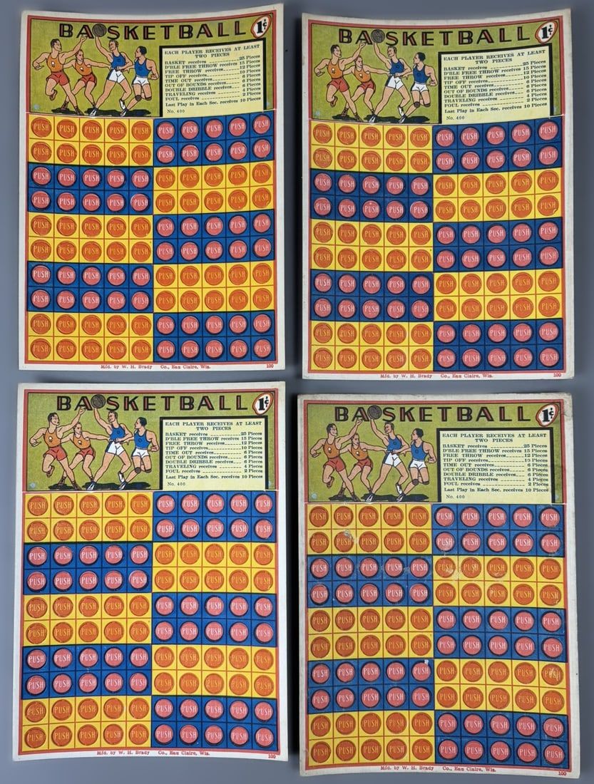 Lot 136B: Lot 4 NOS Basketball 1 Cent Punch Board Push Game by W.H. Brady