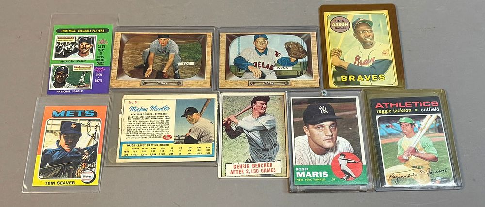 Lot 146D: Lot 9 Hof Baseball Cards 1955 Bowman Fox Wynn Post Mantle 1963 Maris