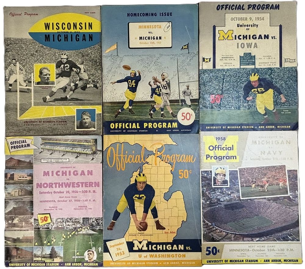 Lot 153: Lot 6 University Michigan Wolverines 1950 1952 1953 1954 1956 1958 Programs